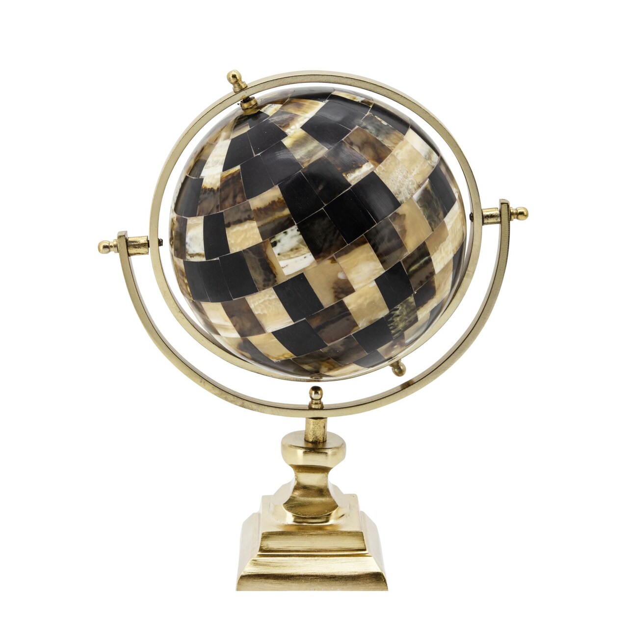 Kingston Living 14" Brown and Metallic Gold Checkered Globe Tabletop Decor